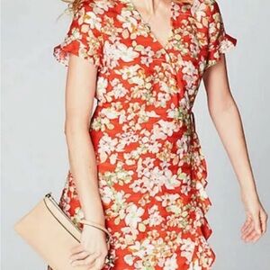J.Jill ⚡️Woman’s Size M  Papaya Floral Wrap Dress Ruffle  Spring Easter Summer